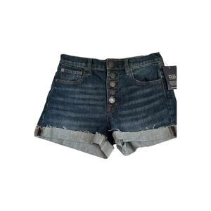 Gap Shorts Sz 27 High Rise 3" Short Dark Indigo Cuffed Button Fly Stretch Denim